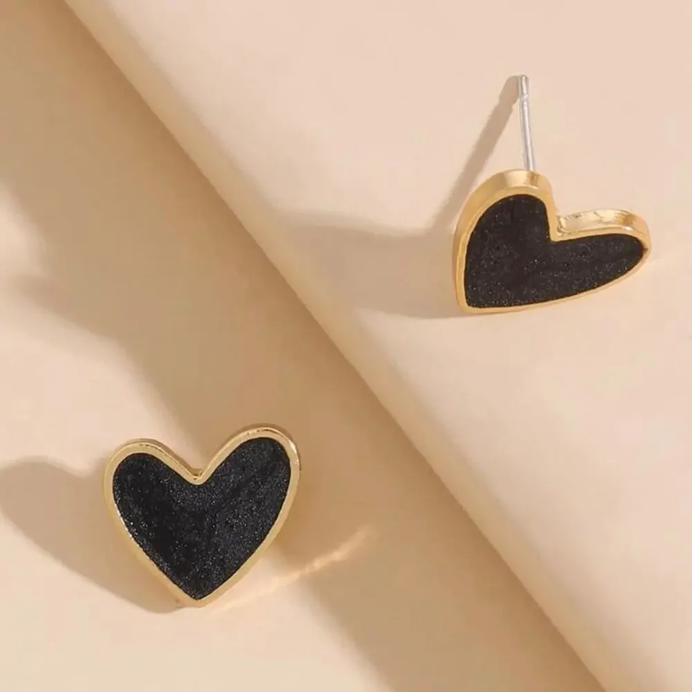 Black Gold Heart Stud Earrings Womens Costume Jewelry Cute Y2K Aesthetic Gift